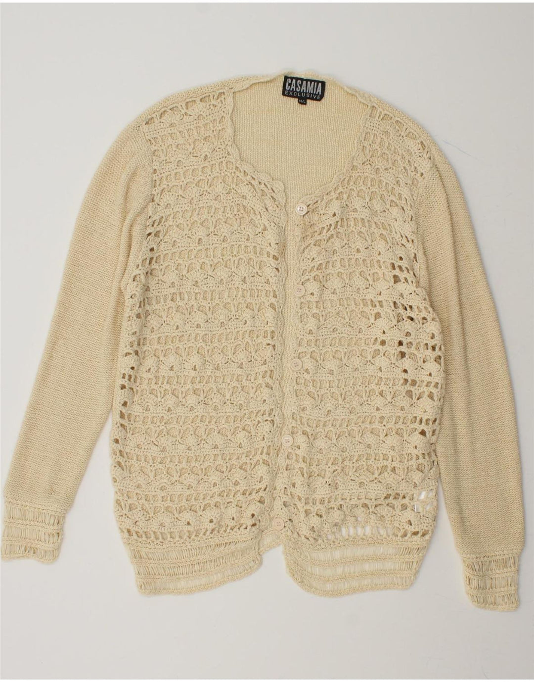 CASAMIA Womens Oversized Crochet Cardigan Sweater UK 14 Medium Beige Vintage Casamia and Second-Hand Casamia from Messina Hembry 