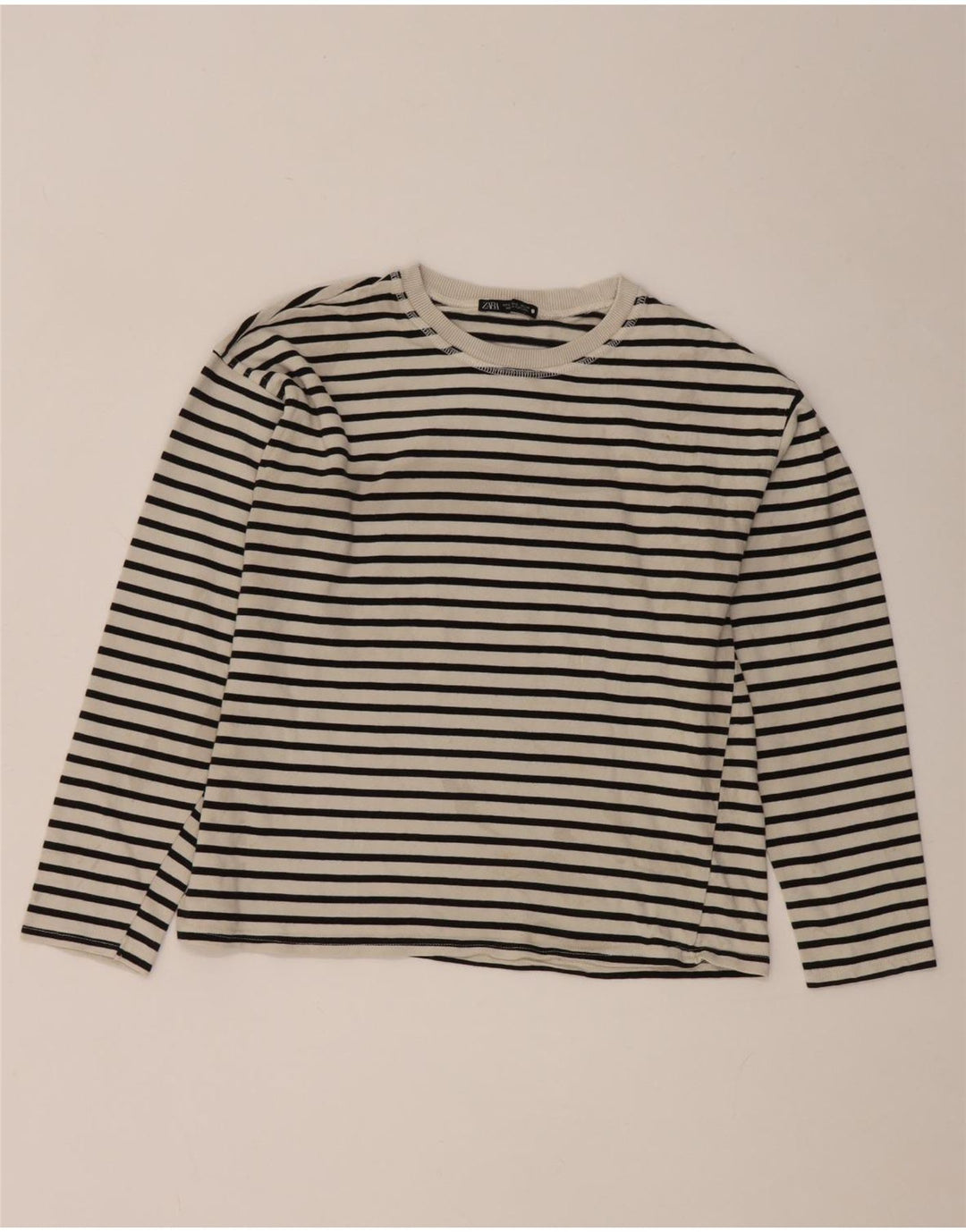 Zara Womens Top Long Sleeve UK 10 Small White Striped
