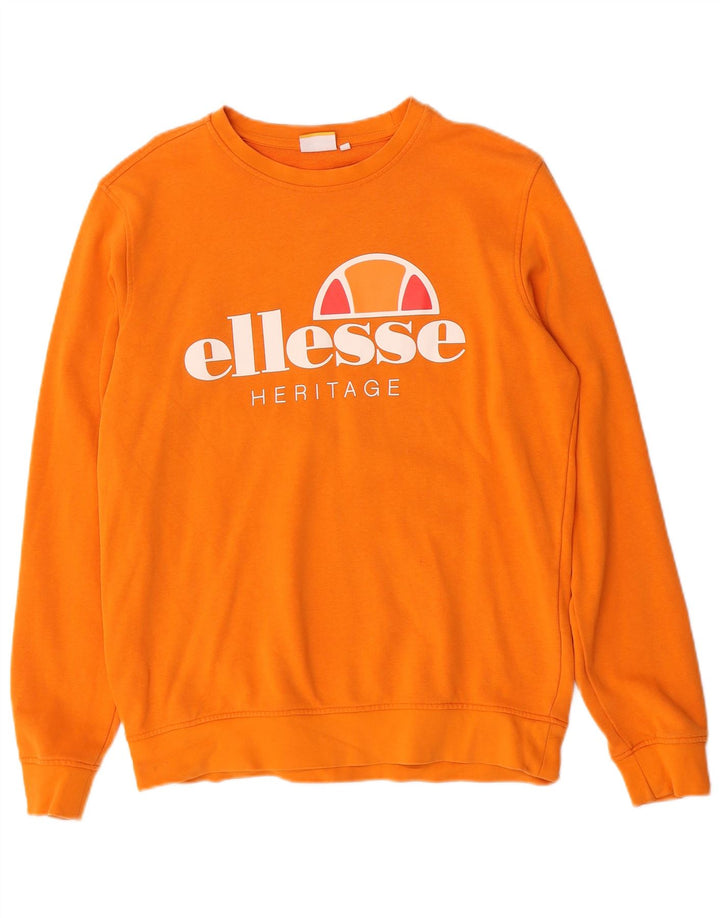 Ellesse Mens Graphic Sweatshirt Jumper Large Orange Cotton