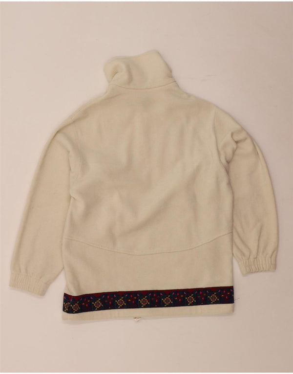 FILA Womens Graphic Zip Neck Fleece Jumper IT 46 Large Off White Geometric