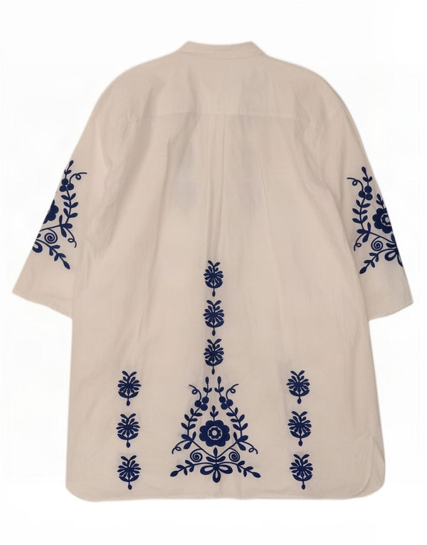 Zara Womens 3/4 Sleeve Tent Dress UK 14 Medium White Floral Cotton