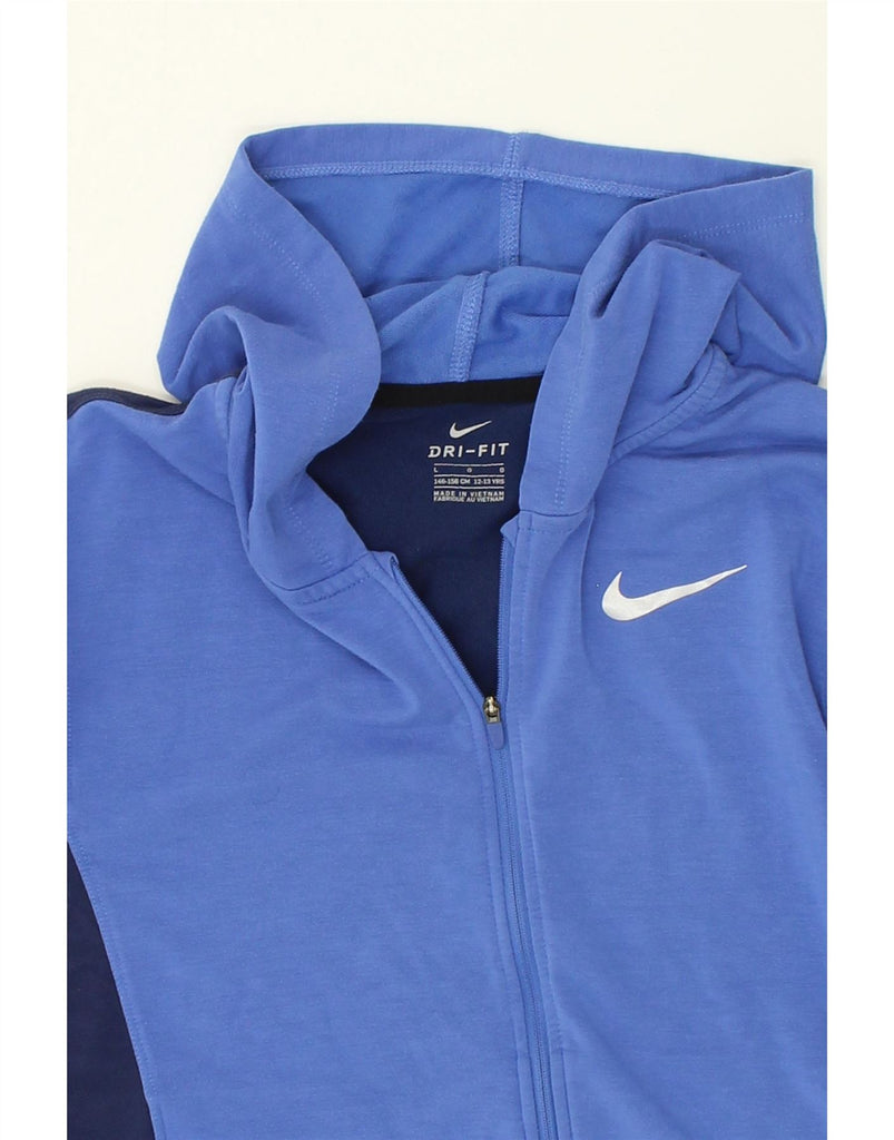 NIKE Boys Dri Fit Zip Hoodie Sweater 12-13 Years Large Blue Colourblock | Vintage Nike | Thrift | Second-Hand Nike | Used Clothing | Messina Hembry 