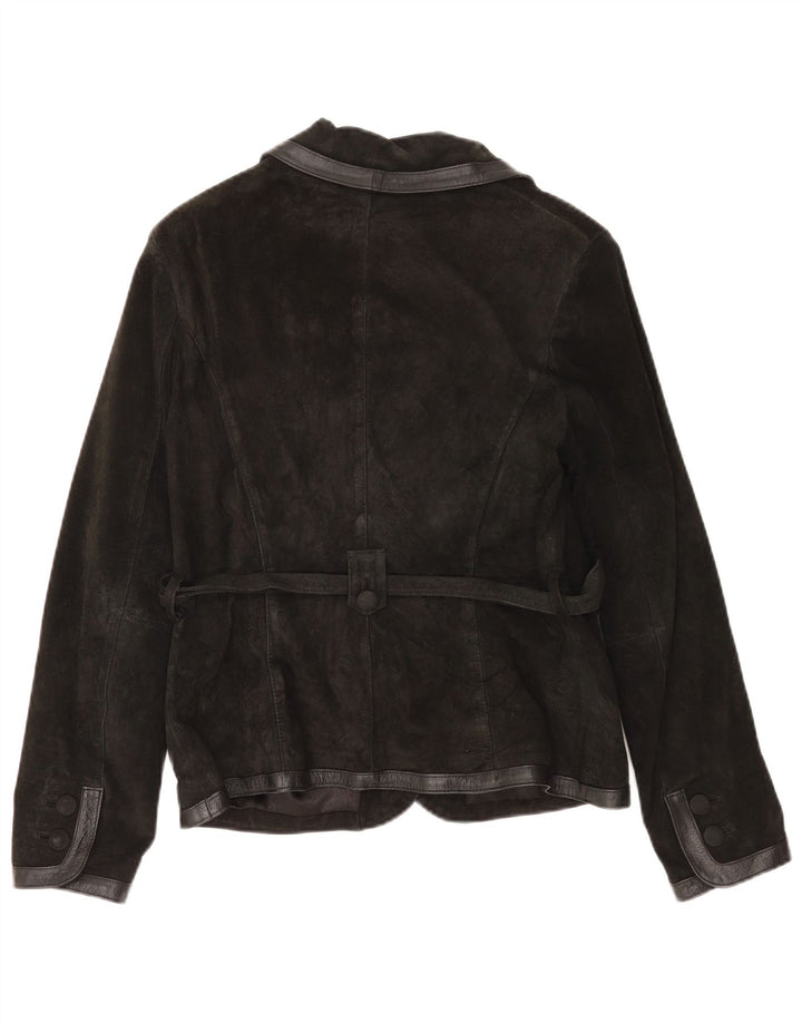 Next Womens 3 Button Suede Blazer Jacket UK 14 Medium Black Leather