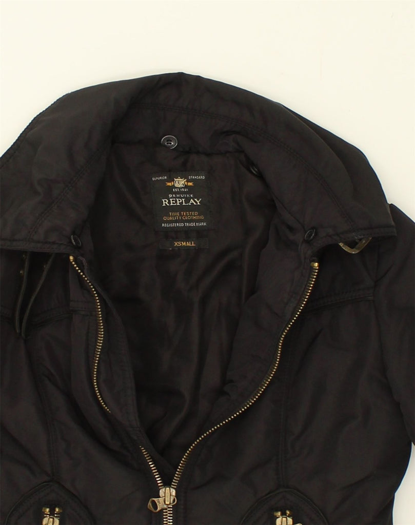 REPLAY Womens Bomber Jacket UK 6 XS Black Polyamide | Vintage Replay | Thrift | Second-Hand Replay | Used Clothing | Messina Hembry 