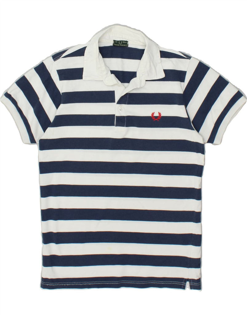 FRED PERRY Boys Polo Shirt 13-14 Years Navy Blue Striped Cotton | Vintage Fred Perry | Thrift | Second-Hand Fred Perry | Used Clothing | Messina Hembry 