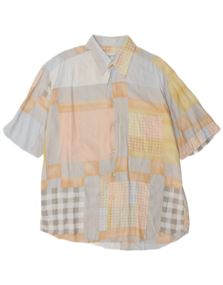 PAL ZILERI Mens Short Sleeve Shirt Large Multicoloured Patchwork Viscose