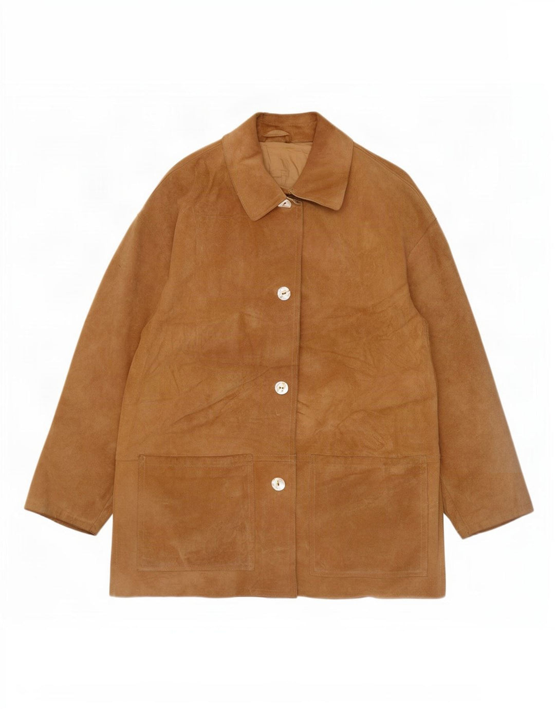 Vintage Womens Oversized Suede Overcoat IT 42 Medium Beige Leather