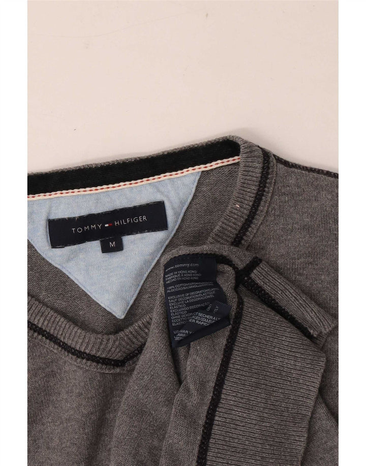 Tommy Hilfiger Mens V-Neck Jumper Sweater Medium Grey Cotton