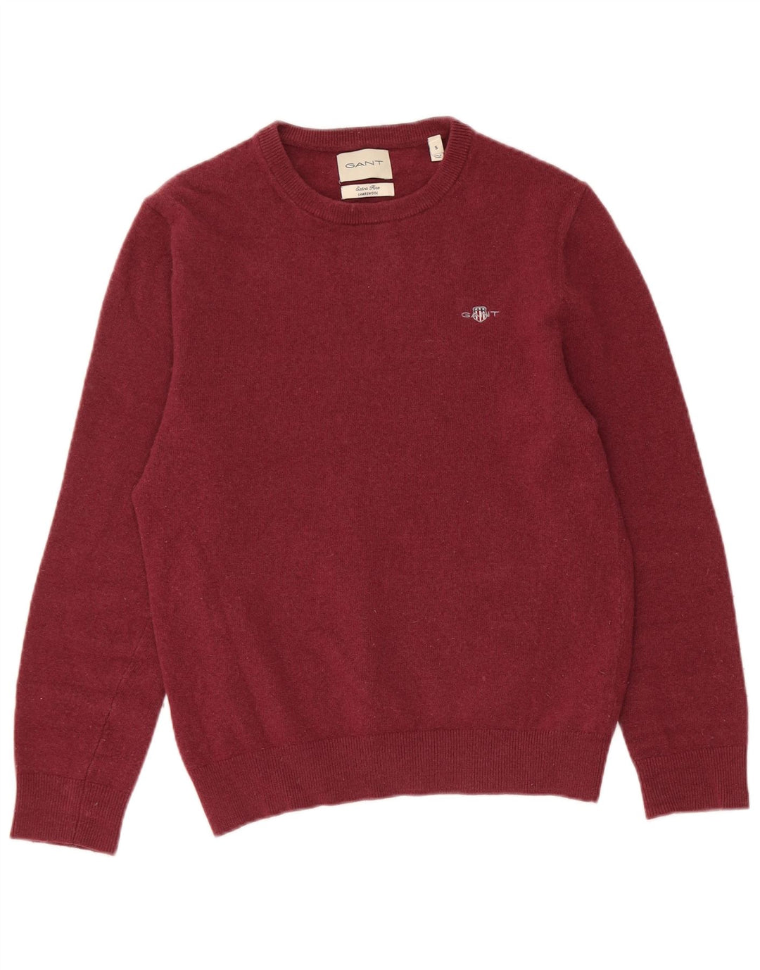 Gant Mens Crew Neck Jumper Sweater Small Burgundy Lambswool
