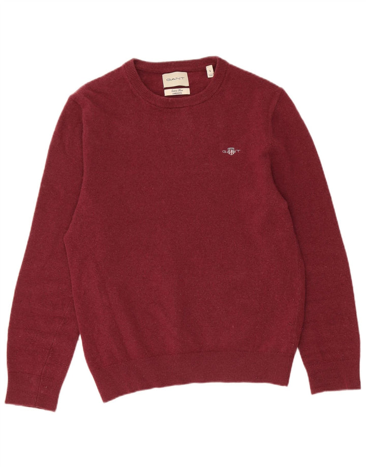 Gant Mens Crew Neck Jumper Sweater Small Burgundy Lambswool