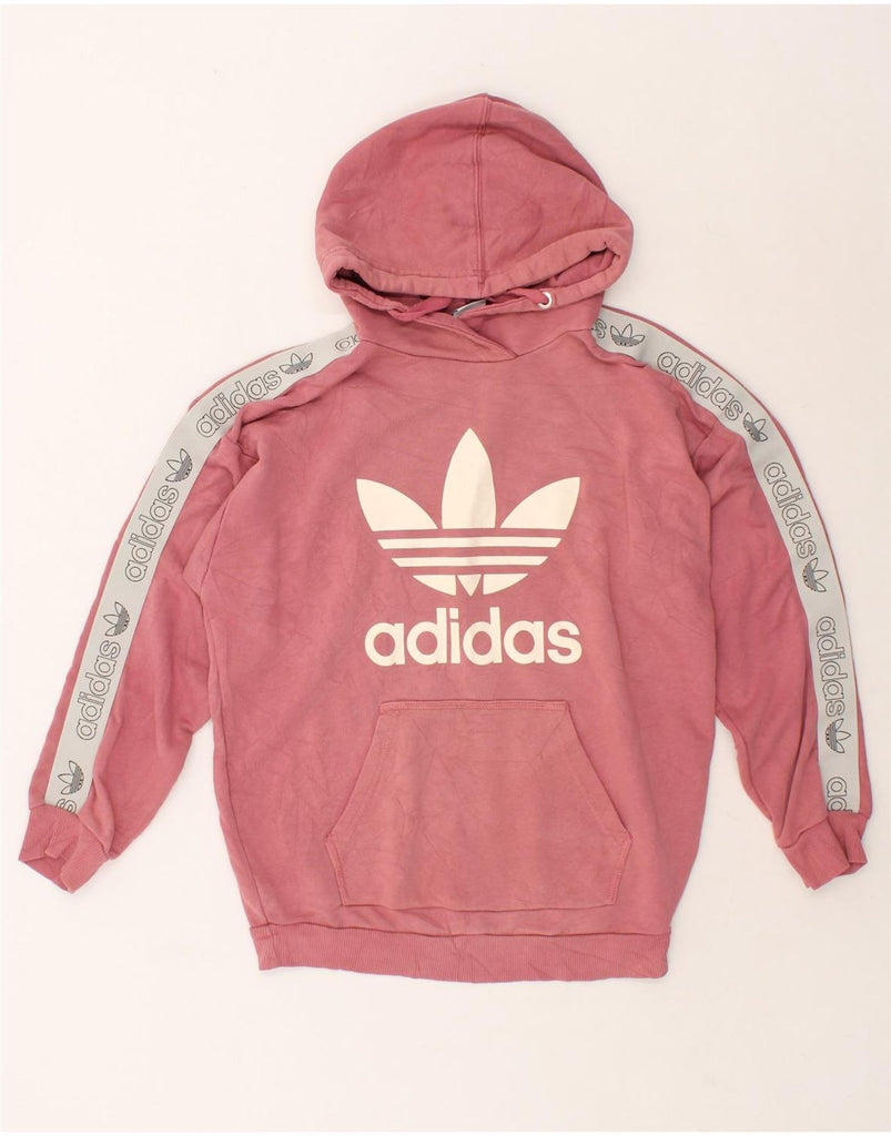 ADIDAS Womens Oversized Graphic Hoodie Jumper UK 10 Small Pink Cotton | Vintage Adidas | Thrift | Second-Hand Adidas | Used Clothing | Messina Hembry 