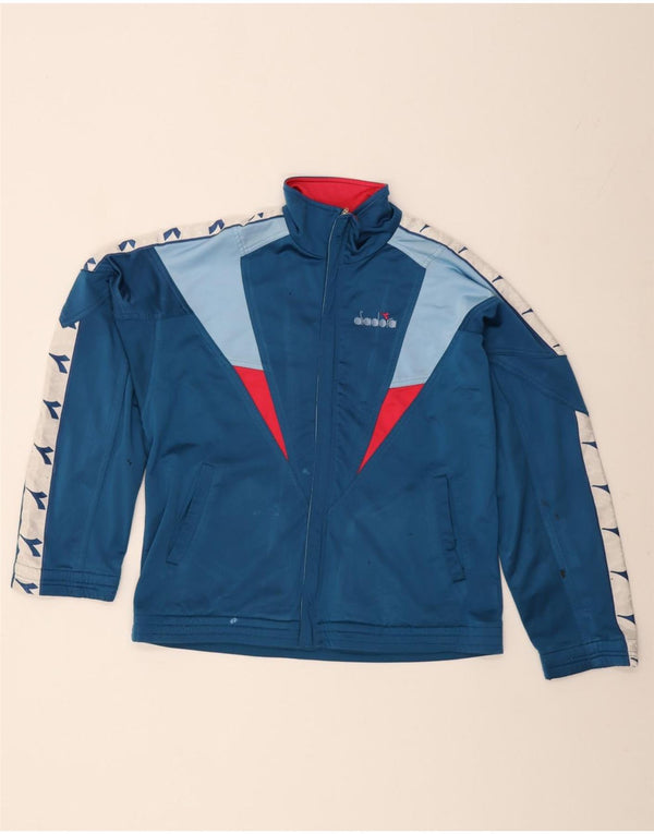 Diadora Mens Graphic Tracksuit Top Jacket UK 36 Small Blue Colourblock