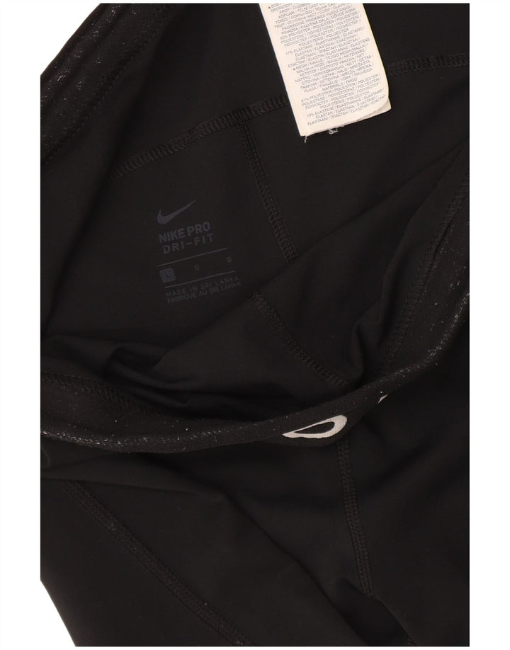 Nike Womens Dri Fit Crop Graphic Leggings UK 14 Large Black Polyester