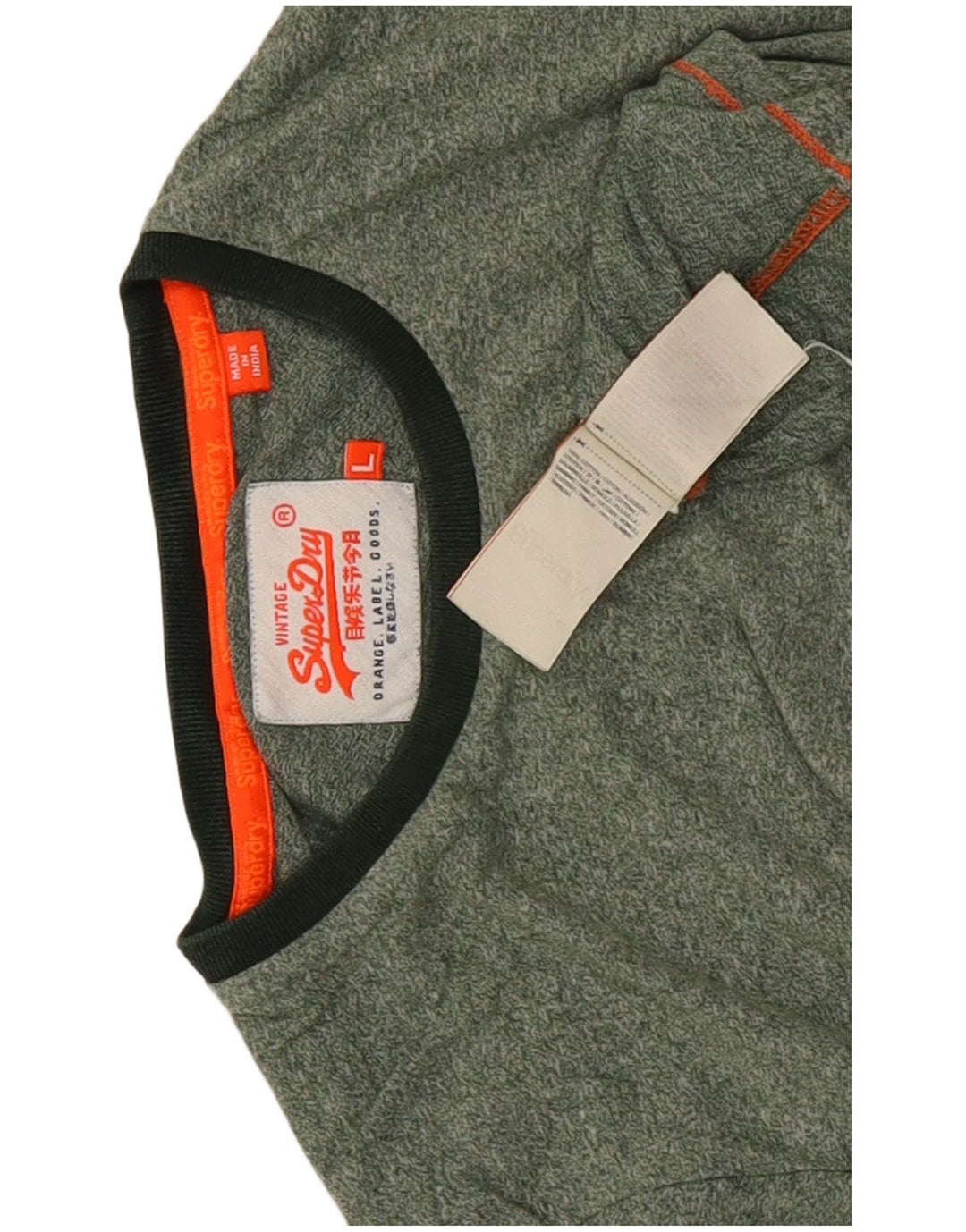 Superdry Mens T-Shirt Top Large Green Flecked Cotton