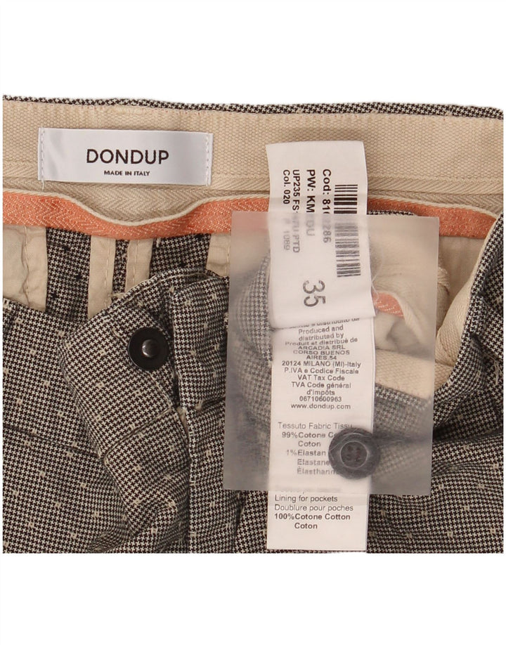 Dondup Mens Slim Chino Trousers W35 L30 Grey Houndstooth Cotton