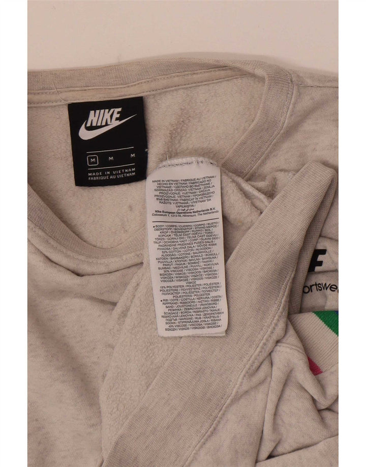 Nike Womens Crop Oversized Sweatshirt Jumper UK 14 Medium Grey Striped