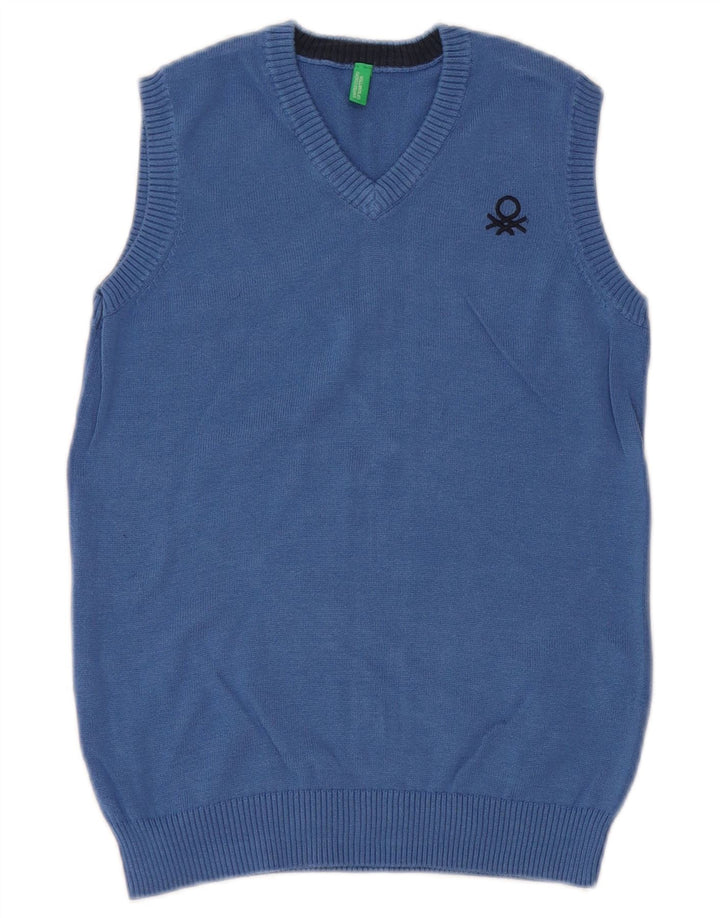 BENETTON Boys Vest Tank Top 8-9 Years Large Blue Cotton