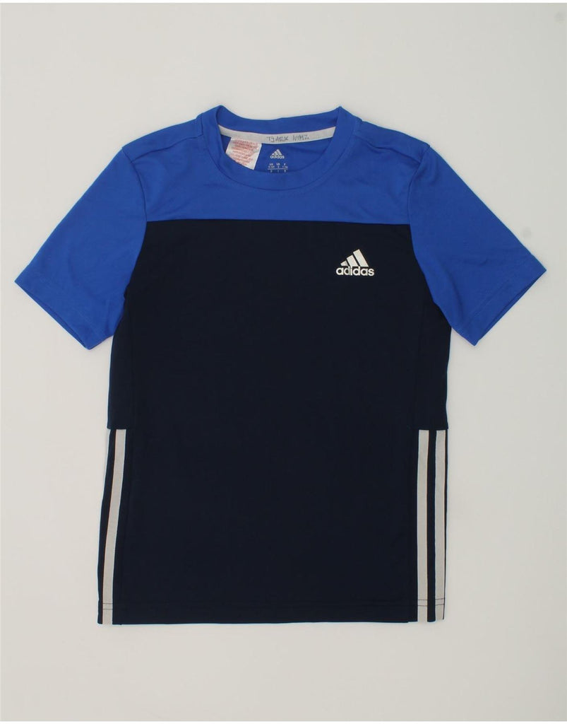 ADIDAS Boys T-Shirt Top 9-10 Years Navy Blue Colourblock Polyester | Vintage Adidas | Thrift | Second-Hand Adidas | Used Clothing | Messina Hembry 