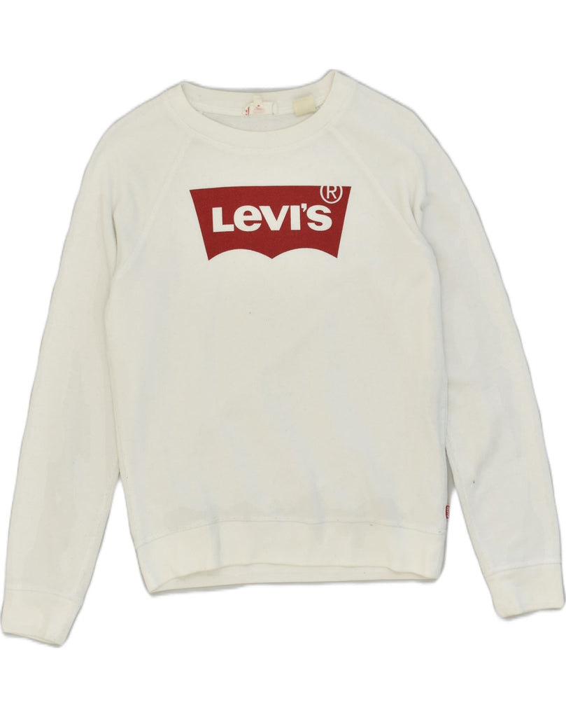 LEVI'S Womens Graphic Sweatshirt Jumper UK 6 XS White Cotton | Vintage Levi's | Thrift | Second-Hand Levi's | Used Clothing | Messina Hembry 