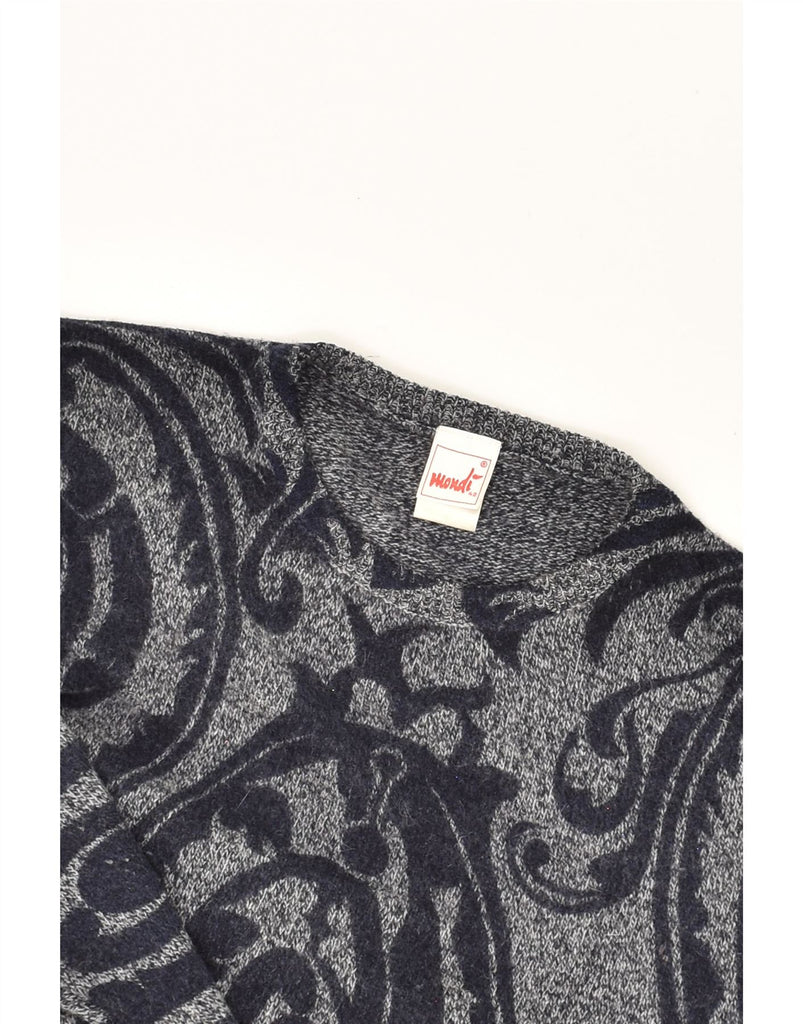 MONDI Womens Crew Neck Jumper Sweater EU 42 Large Grey Paisley Wool | Vintage Mondi | Thrift | Second-Hand Mondi | Used Clothing | Messina Hembry 