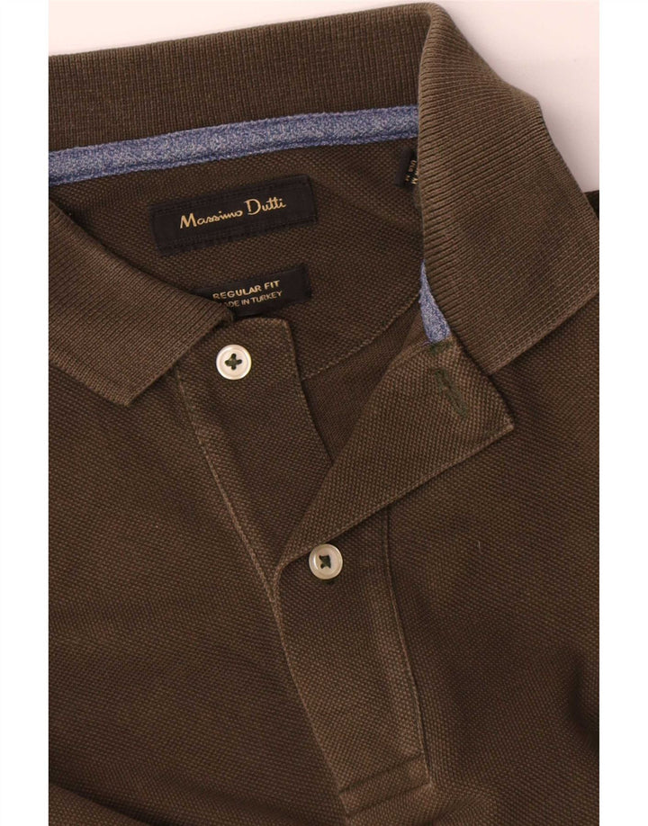 Massimo Dutti Mens Regular Fit Polo Shirt Medium Khaki Cotton
