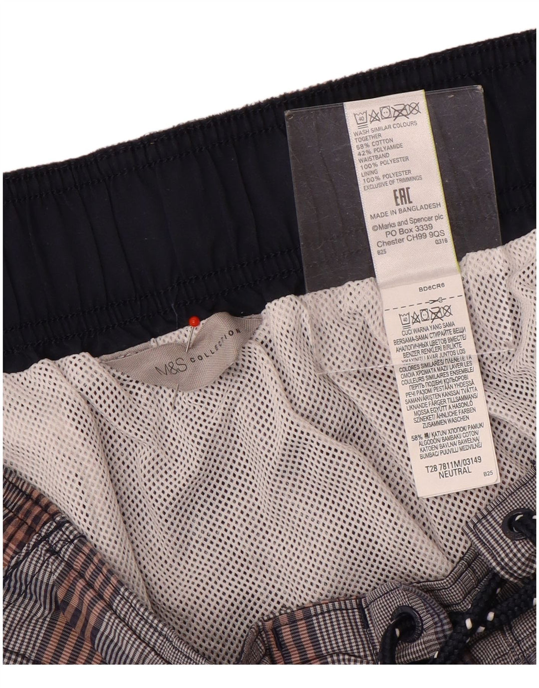 Marks & Spencer Mens Cargo Swimming Shorts Large Grey Check Cotton