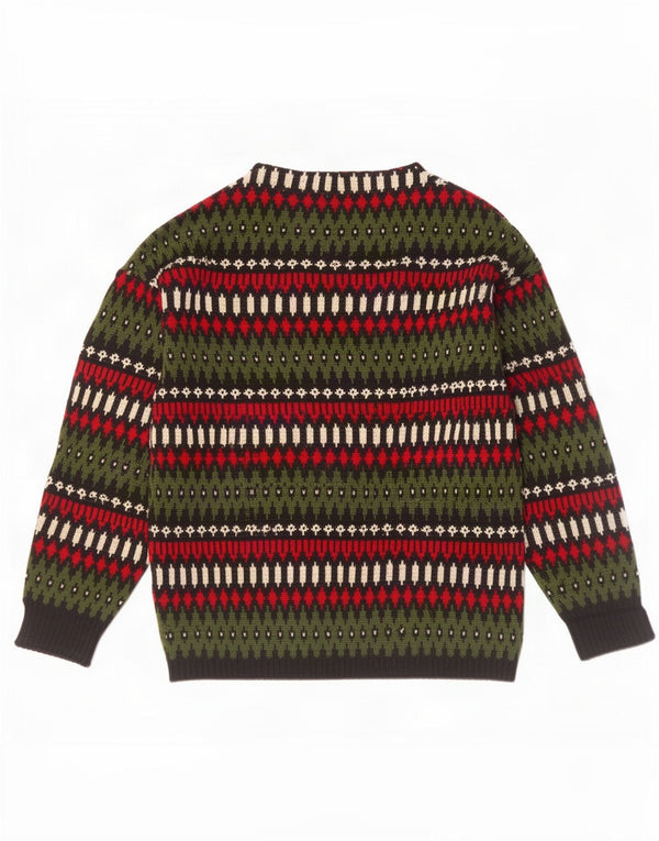 Geyer Mens Boat Neck Jumper Sweater IT 46 Small Green Fair Isle