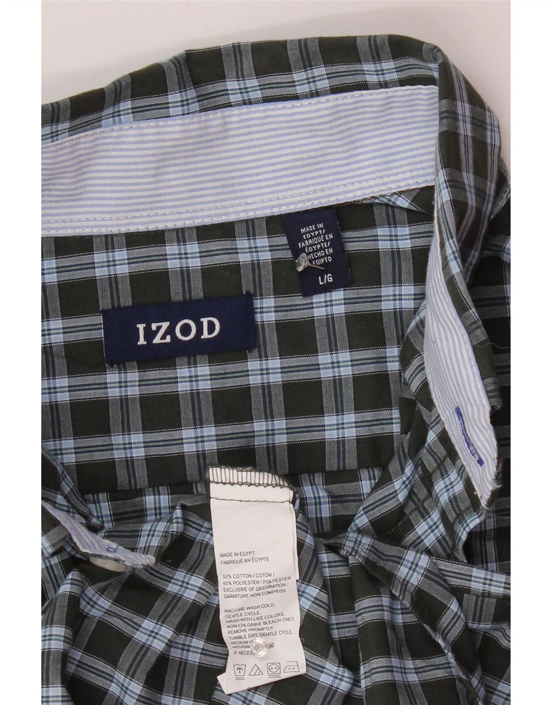 IZOD Mens Shirt Large Khaki Gingham Cotton