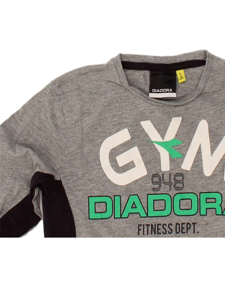 DIADORA Boys Graphic Top Long Sleeve 9-10 Years Large Grey Colourblock Vintage Diadora and Second-Hand Diadora from Messina Hembry 