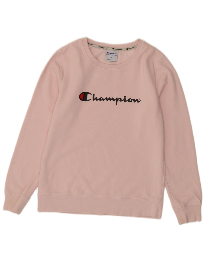 Champion Womens Graphic Sweatshirt Jumper UK 14 Medium Pink Cotton
