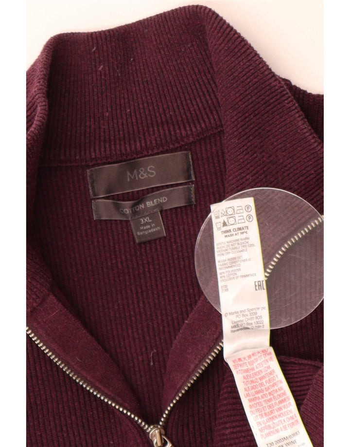 Marks & Spencer Mens Zip Neck Jumper Sweater 3XL Burgundy Polyester