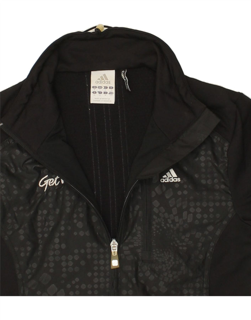 ADIDAS Womens Graphic Tracksuit Top Jacket UK 10 Small Black Polyester Vintage Adidas and Second-Hand Adidas from Messina Hembry 