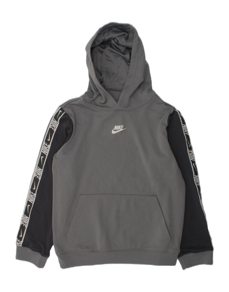 NIKE Boys Dri Fit Hoodie Jumper 12-13 Years Large Grey Colourblock | Vintage Nike | Thrift | Second-Hand Nike | Used Clothing | Messina Hembry 