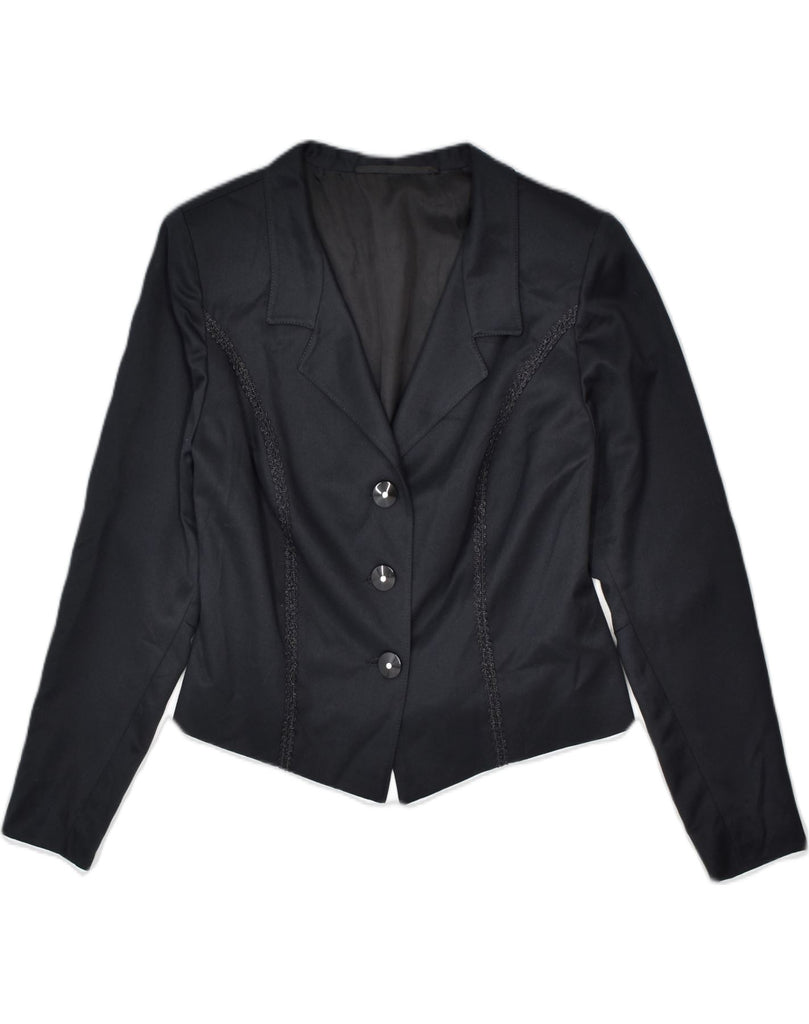 VINTAGE Womens 3 Button Blazer Jacket UK 12 Medium Black | Vintage | Thrift | Second-Hand | Used Clothing | Messina Hembry 