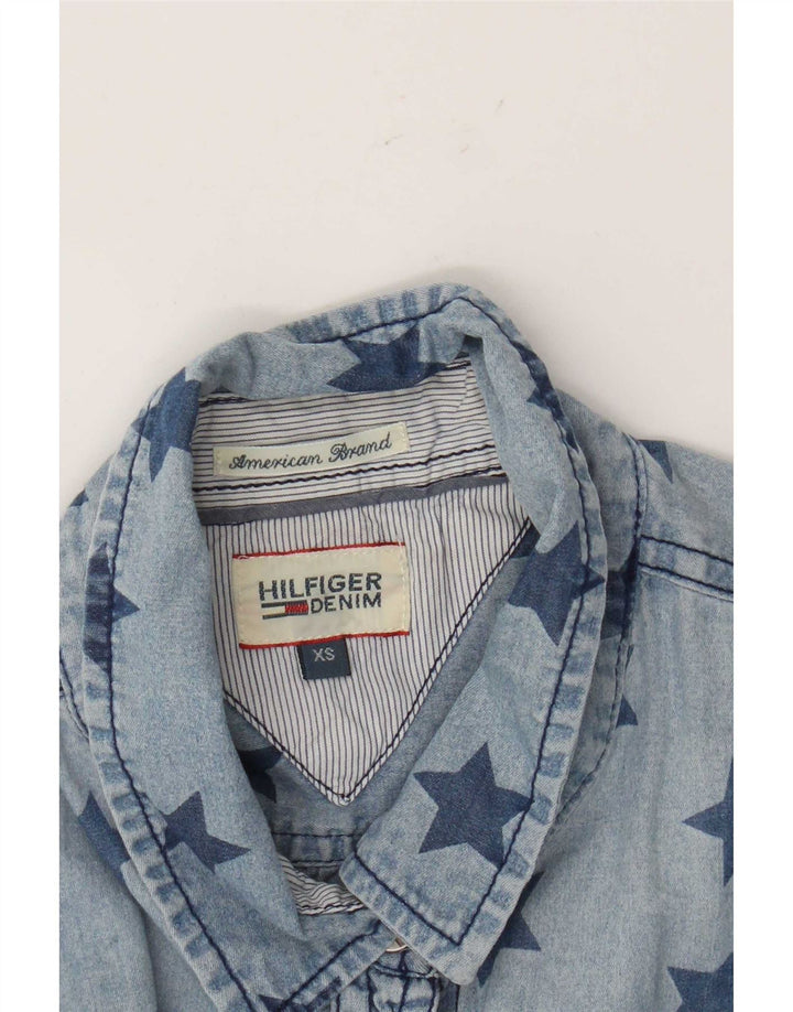 Tommy Hilfiger Womens Abstract Pattern Denim Shirt UK 6 XS Blue