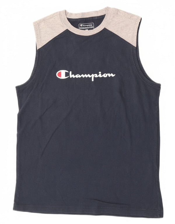 Champion Mens Graphic Vest Top Large Navy Blue Colourblock Cotton