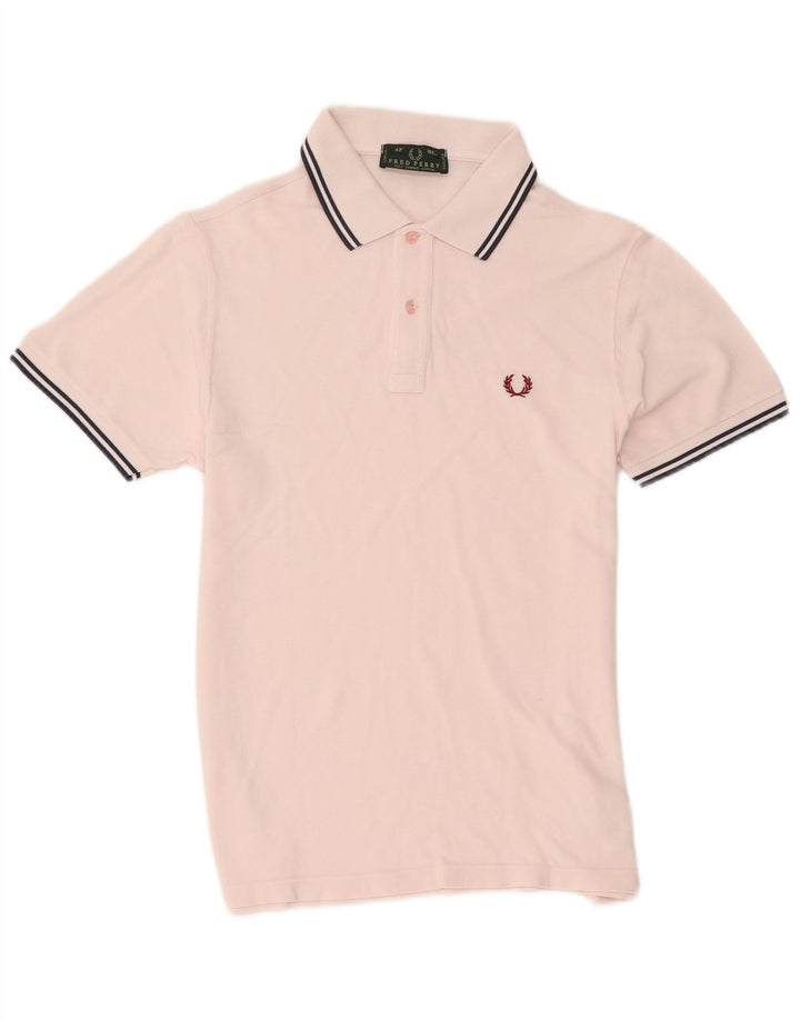 Fred Perry Mens Polo Shirt Medium Pink Striped Cotton