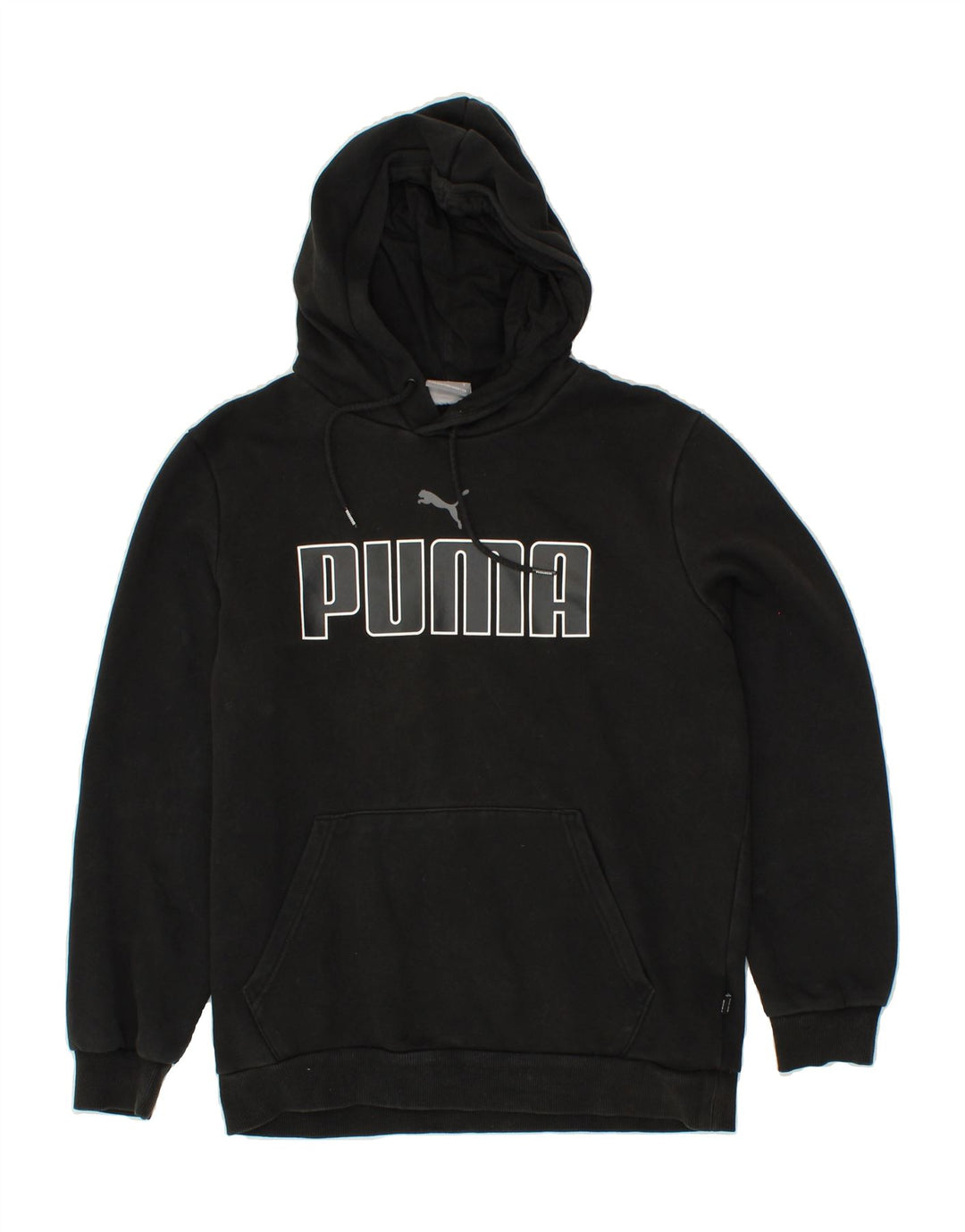 PUMA Mens Graphic Hoodie Jumper Small Black Cotton Vintage Puma and Second-Hand Puma from Messina Hembry 