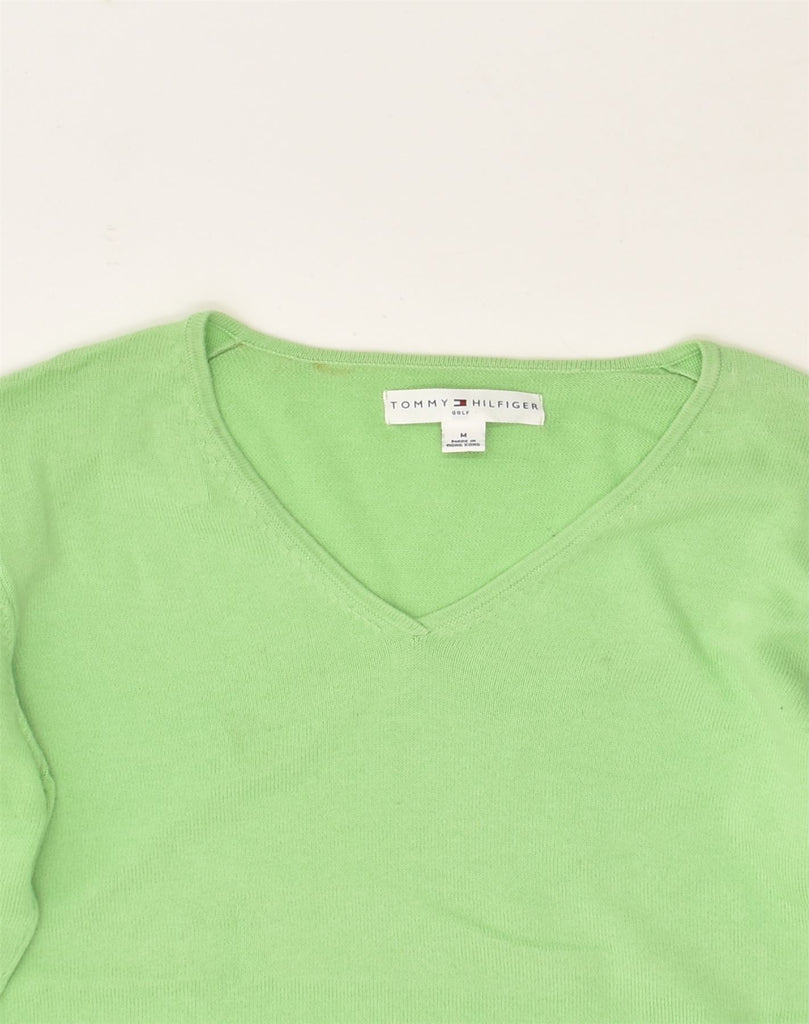 TOMMY HILFIGER Womens V-Neck Jumper Sweater UK 12 Medium Green Cotton | Vintage Tommy Hilfiger | Thrift | Second-Hand Tommy Hilfiger | Used Clothing | Messina Hembry 