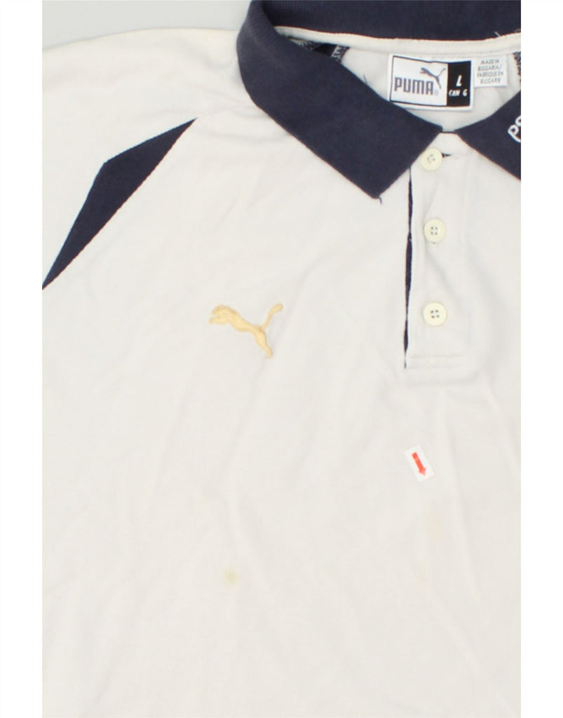 PUMA Mens Polo Shirt Large White Cotton | Vintage Puma | Thrift | Second-Hand Puma | Used Clothing | Messina Hembry 