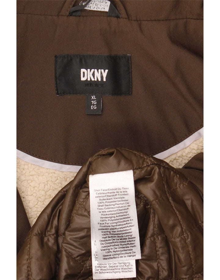 Dkny Womens Sherpa Overcoat UK 18 XL Brown Polyester