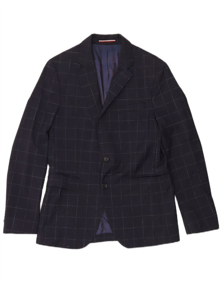 TOMMY HILFIGER Mens Blazer Jacket EU 48 Medium Navy Blue Check Classic