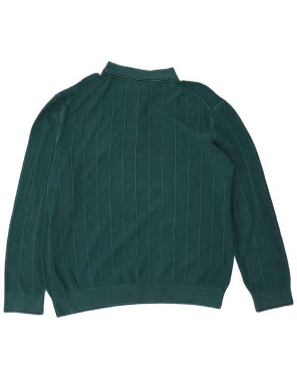 Marks & Spencer Mens Polo Neck Jumper Sweater XL Green Striped Cotton