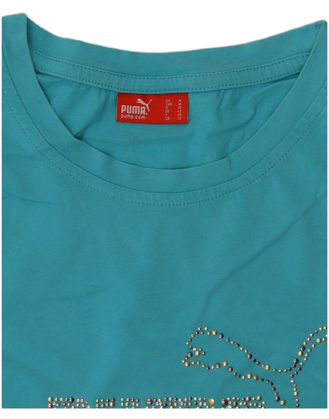Puma Womens Graphic T-Shirt Top UK 12 Medium  Blue