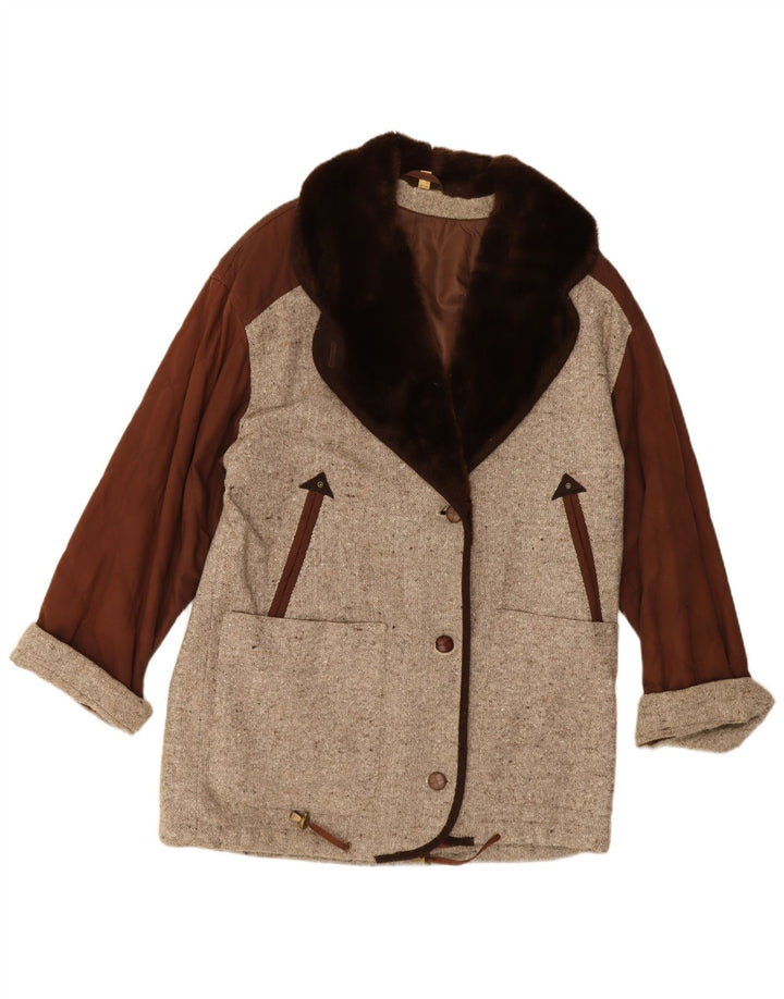 Norma Womens Oversized Overcoat UK 10 Small Beige Colourblock Polyacrylic