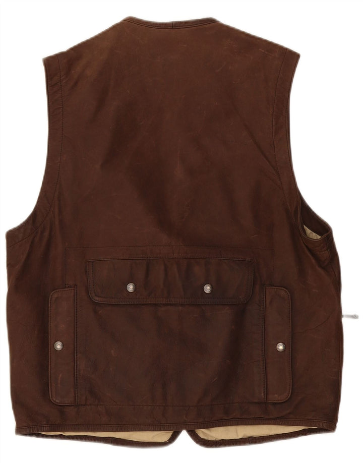 Banana Republic Mens Leather Gilet UK 38 Medium Brown