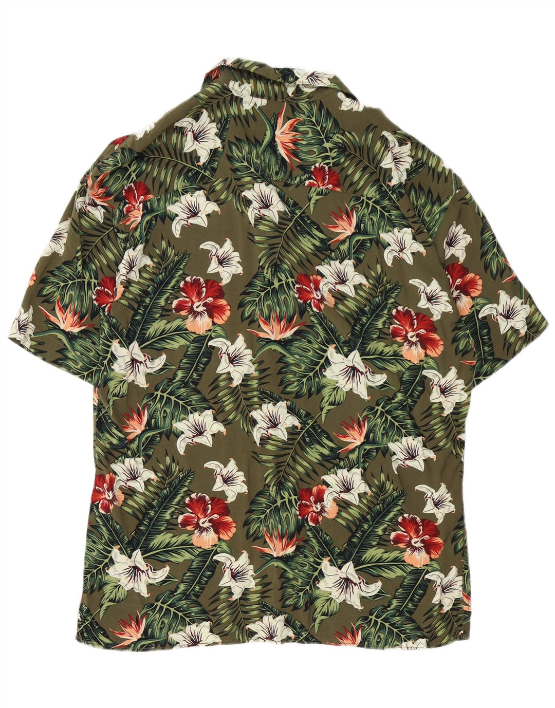 JACK & JONES Mens Short Sleeve Shirt Medium Khaki Floral Viscose