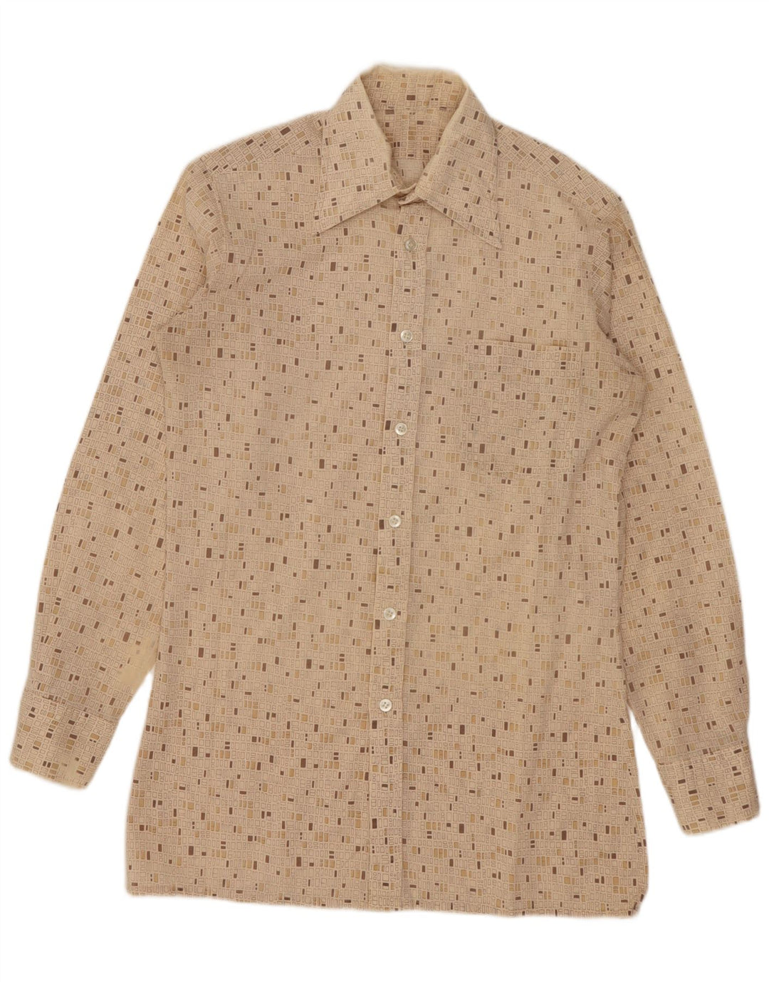 Vintage Mens Shirt Small Beige Geometric