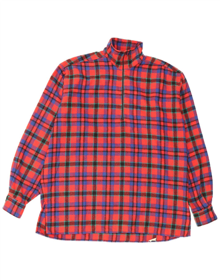 Vintage Mens Pullover Flannel Shirt Large Red Check Polyester