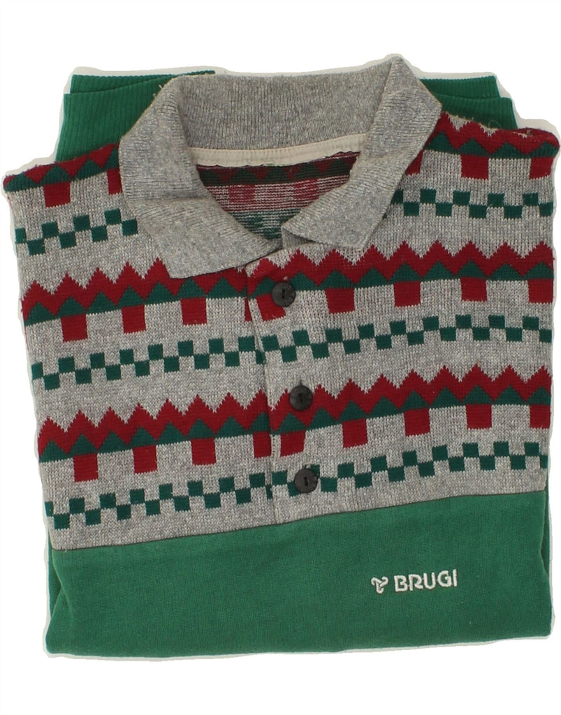 BRUGI Mens Polo Neck Jumper Sweater XL Green Colourblock Vintage Brugi and Second-Hand Brugi from Messina Hembry 